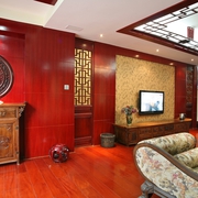 客厅红色木质背景墙