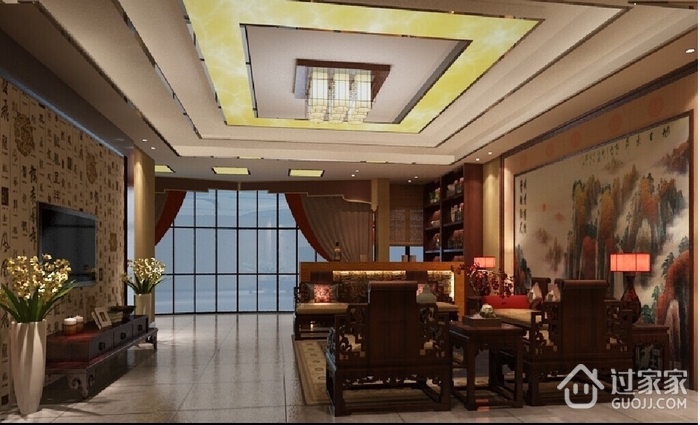 中式风效果图案例欣赏客厅