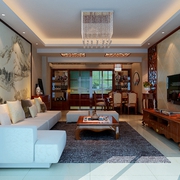 120平新中式住宅欣赏客厅全景
