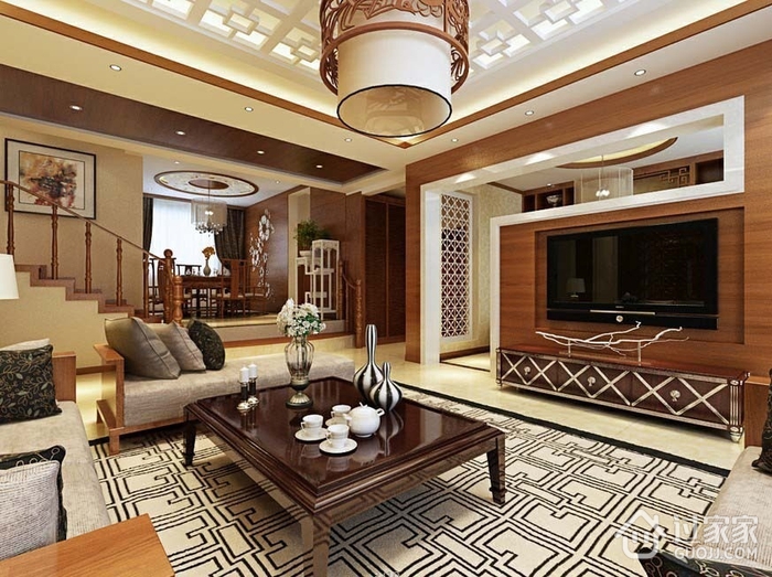 125平中式风格复式欣赏客厅设计