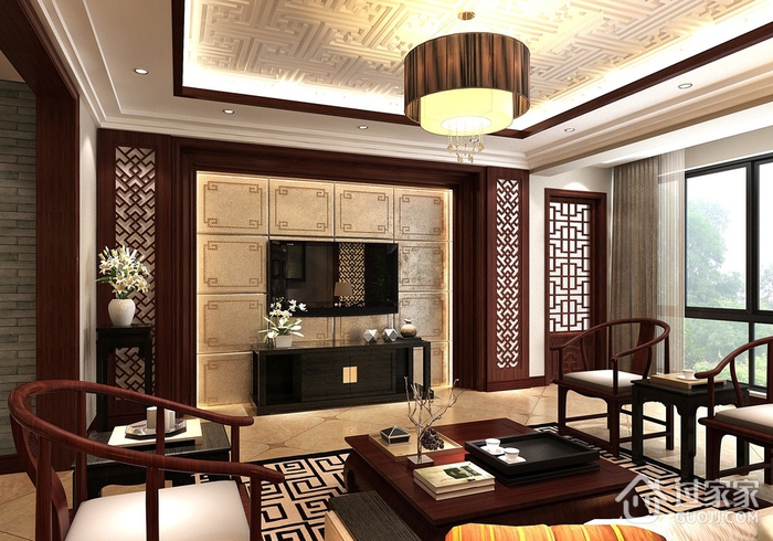 中式风格效果图案例欣赏客厅设计