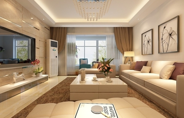 精致现代三居室 客厅窗帘装饰效果图
