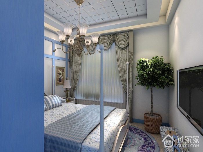 蓝色地中海家居案例欣赏卧室窗帘