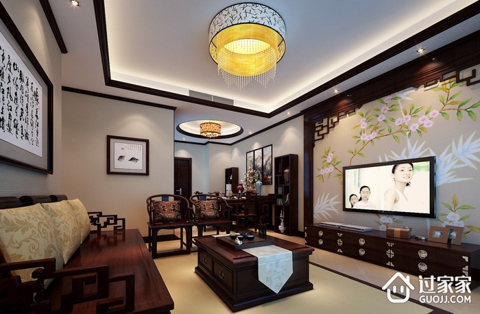 中式风格大三居效果图欣赏客厅