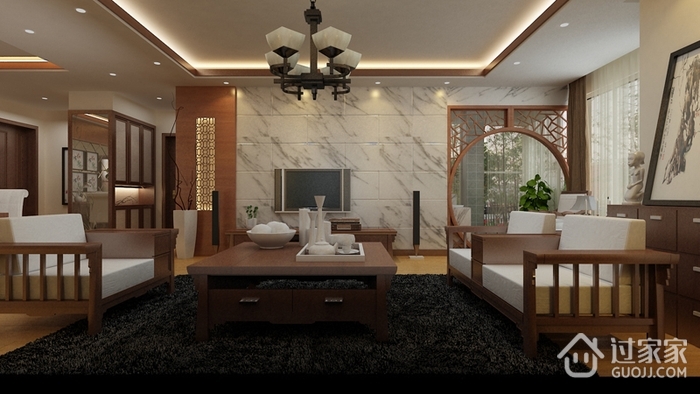 中式温馨三居室效果图欣赏客厅