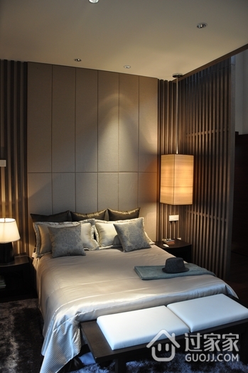 现代别墅设计效果图卧室床头背景