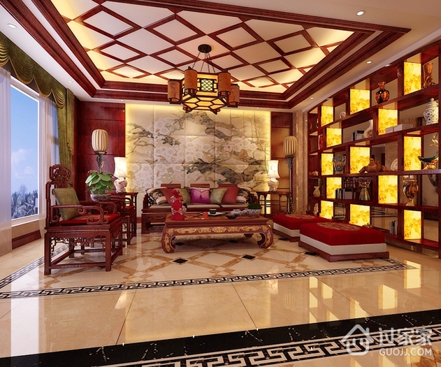 140平奢华中式样板房欣赏客厅设计