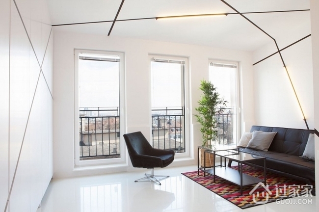 白色现代67平单身公寓欣赏客厅