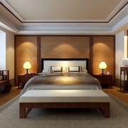 新中式卧室木质背景墙装饰图 高贵典雅