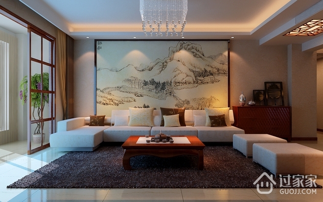 120平新中式住宅欣赏客厅陈设