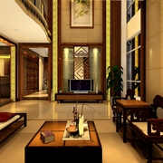 中式风格设计样板房效果图欣赏客厅全景