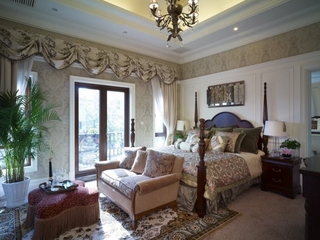 美式风格装修效果设计卧室全景