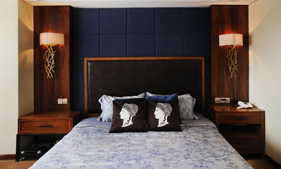卧室深蓝色软包背景墙效果图