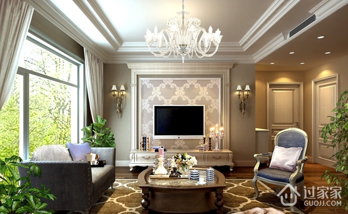 120平欧式风格效果图欣赏客厅设计