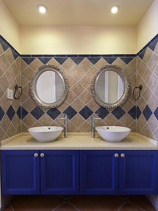 蓝色基调地中海一居室欣赏洗手间