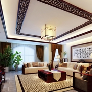 新中式风格住宅效果图欣赏客厅全景