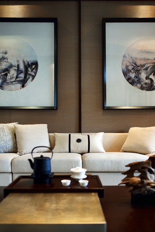 新中式客厅沙发背景墙效果图 优雅古典
