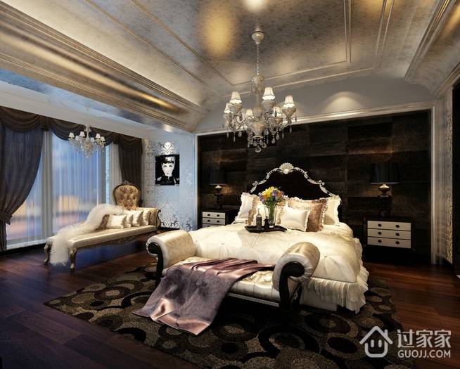 130平奢华欧式风住宅欣赏卧室吊顶设计