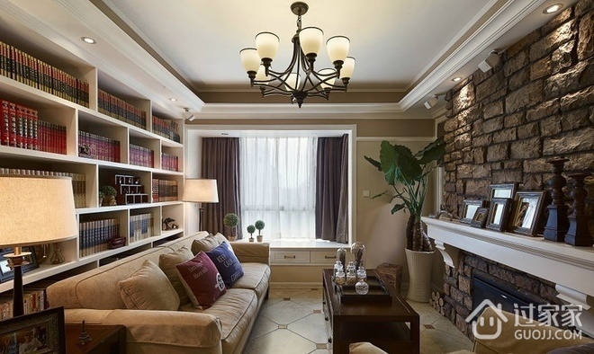 88平美式两居室案例欣赏客厅书架