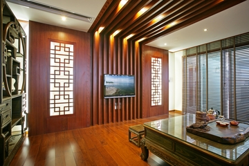 茶室木质电视背景墙
