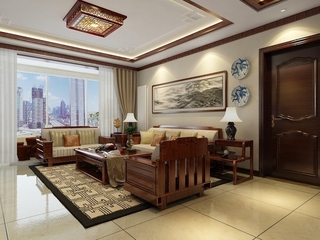 109平新中式住宅欣赏客厅吊顶