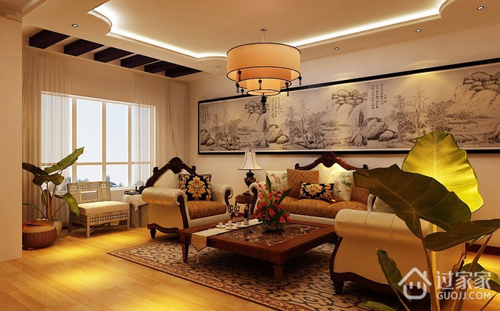105平中式风格住宅欣赏客厅