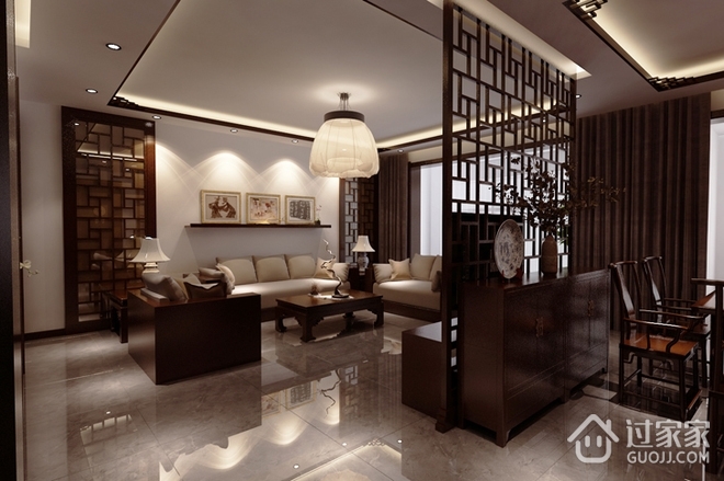 130平中式古典住宅欣赏客厅设计