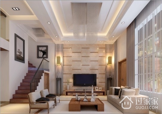 105平现代白色复式楼欣赏客厅设计