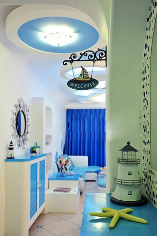 87平蓝色地中海案例欣赏客厅设计