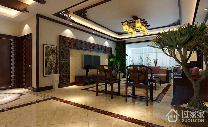 中式风格淡雅效果图欣赏客厅