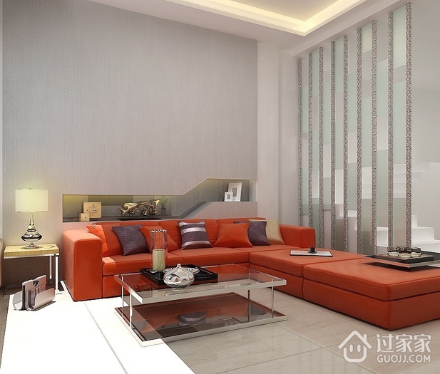 现代客厅红色沙发摆放图 时尚简约家居设计