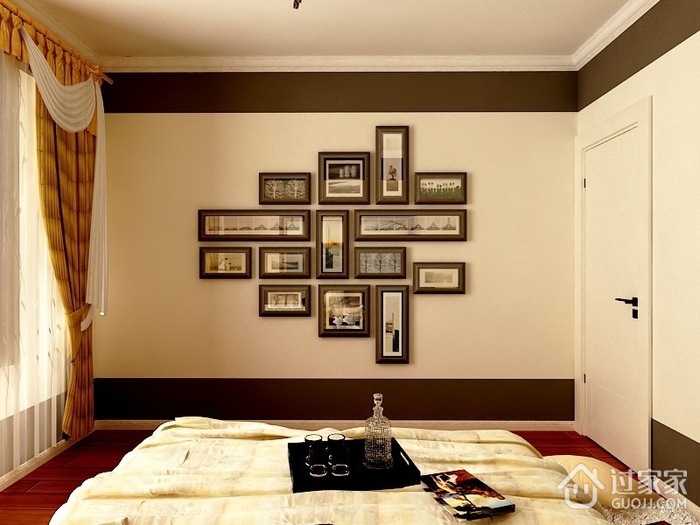 暖色经典三居欣赏卧室照片墙