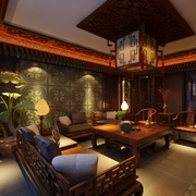 中国风复古家具客厅效果图