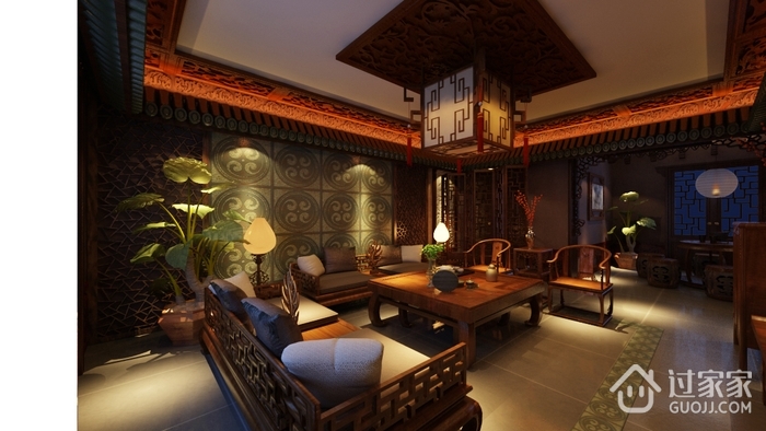 中国风复古家具客厅效果图