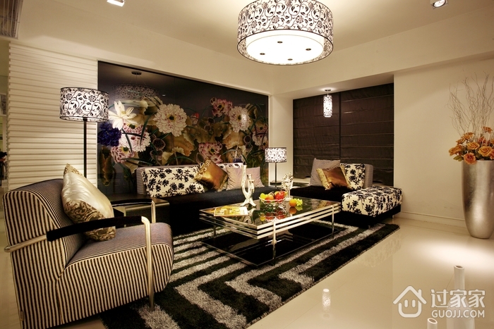 现代风格样板房装饰客厅全景设计