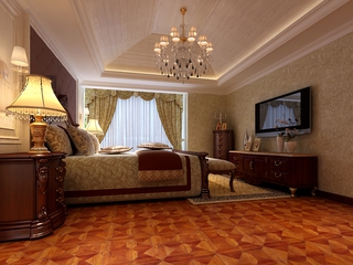 中式风格设计样板房效果图卧室效果图