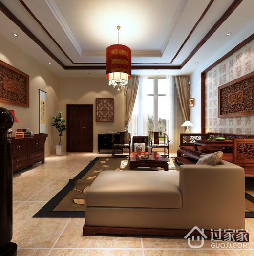 135平新中式风格住宅欣赏客厅效果