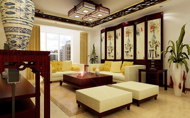 新中式风格三居效果图欣赏客厅设计