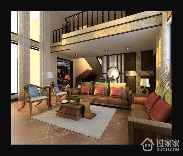 中式风格装饰效果图设计客厅全景