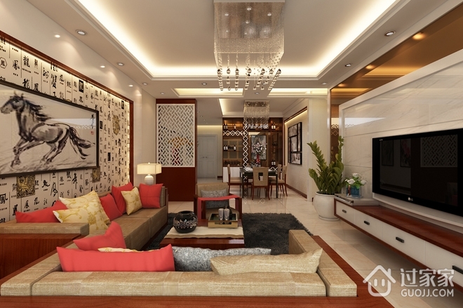 113平新中式风格住宅欣赏客厅