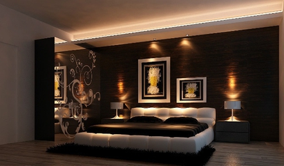 新古典灰雅三居室欣赏卧室背景墙设计