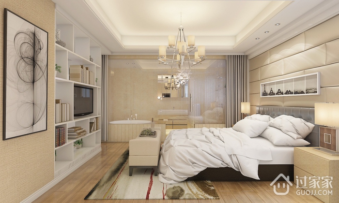 高端大气公寓 现代卧室背景书架效果图