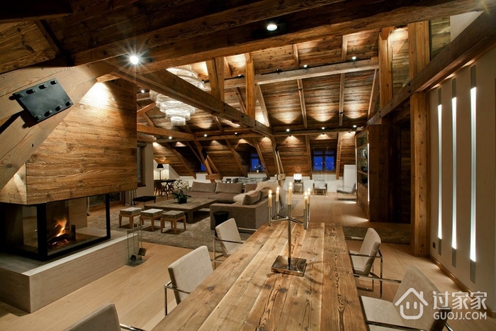 简约风格复式木屋餐厅全景