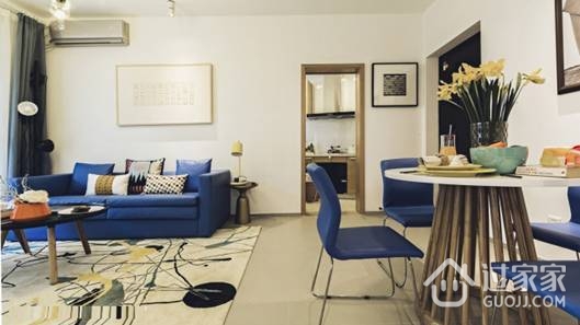 98㎡三居室现代风格装修 蓝色调营造的宁静生活