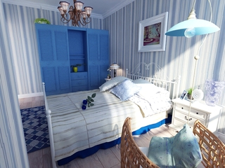 87平蓝色地中海住宅欣赏卧室陈设