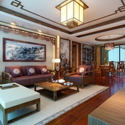 117平新中式风格住宅欣赏客厅全景