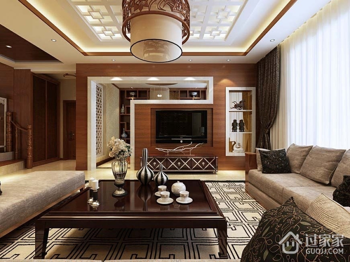 125平中式风格复式欣赏客厅