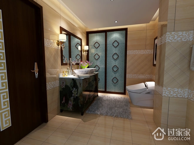 140平奢华中式住宅欣赏洗手间