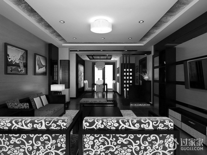 102平新中式风格住宅欣赏客厅设计图