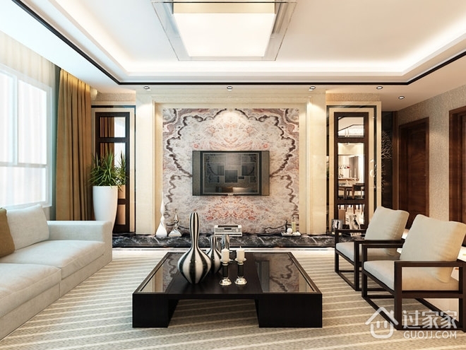 130平温馨米色现代欣赏客厅设计